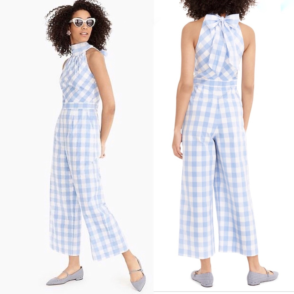 J Crew Gingham High Neck Poplin Jumpsu…